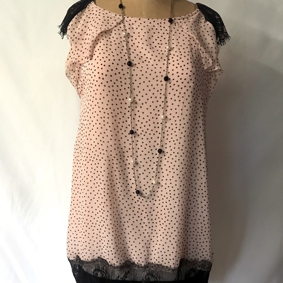 Lu & Lu Italy Dresses & Skirts - NWOT Lu & Lu Pink Polka Dot Cocktail Dress with Lace detail - Size S